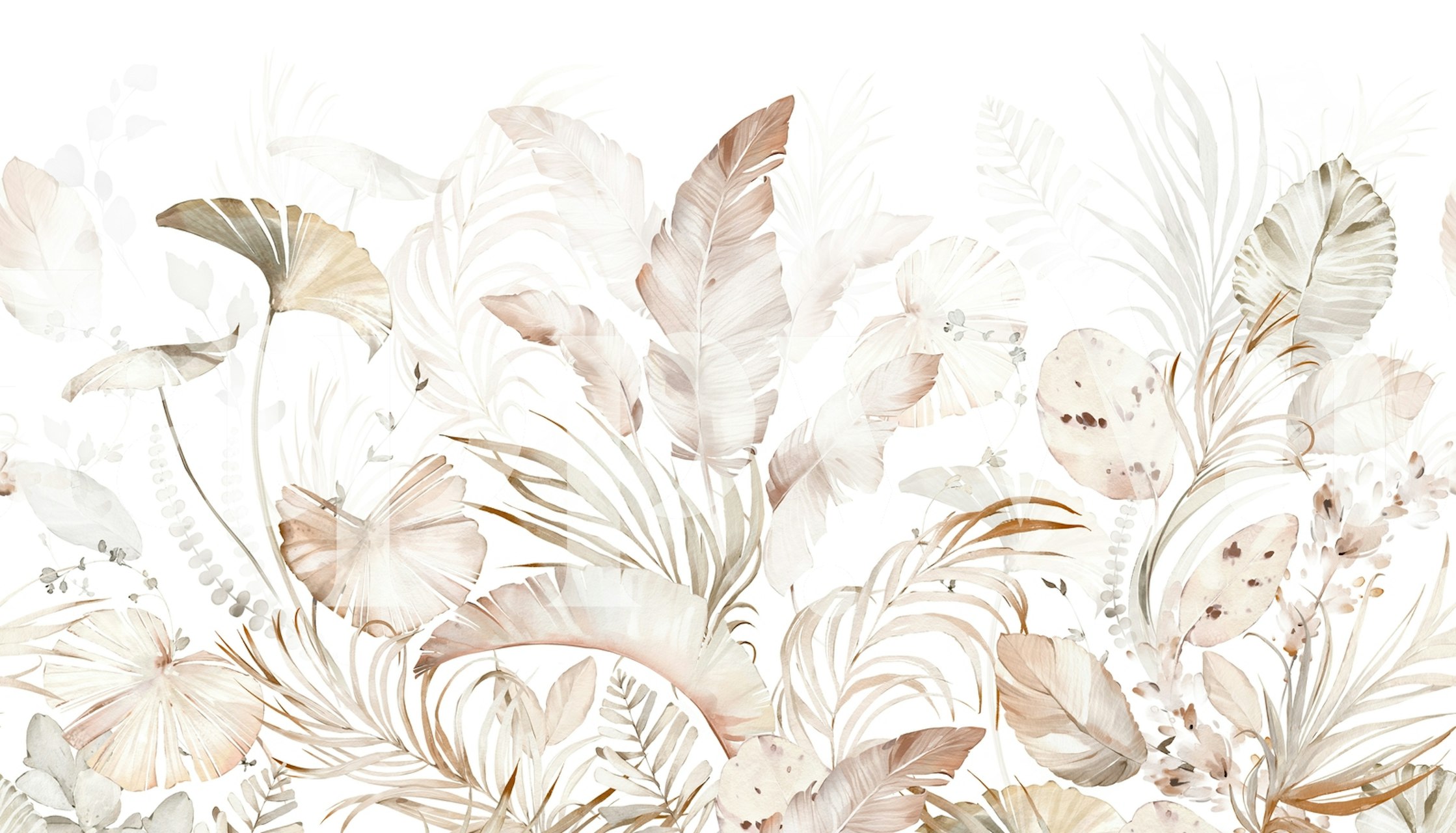 Beige tropical plant wallpaper with floral patterns and leaves