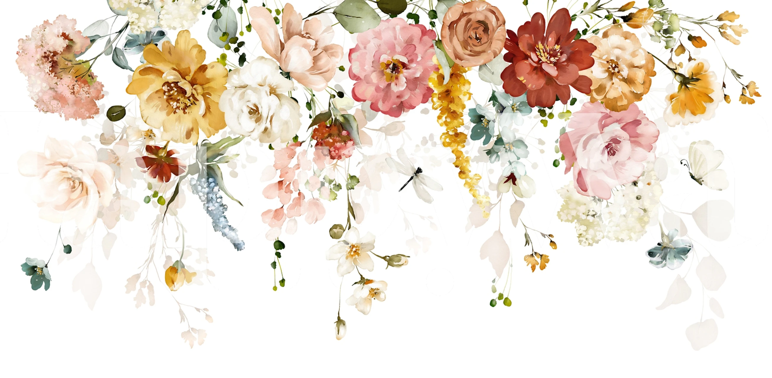 Colorful floral pattern with pink, yellow, and green tones wallpaper