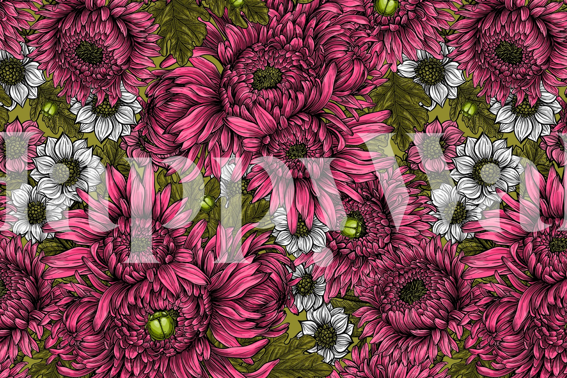 Chrysanthemum floral wallpaper design displayed