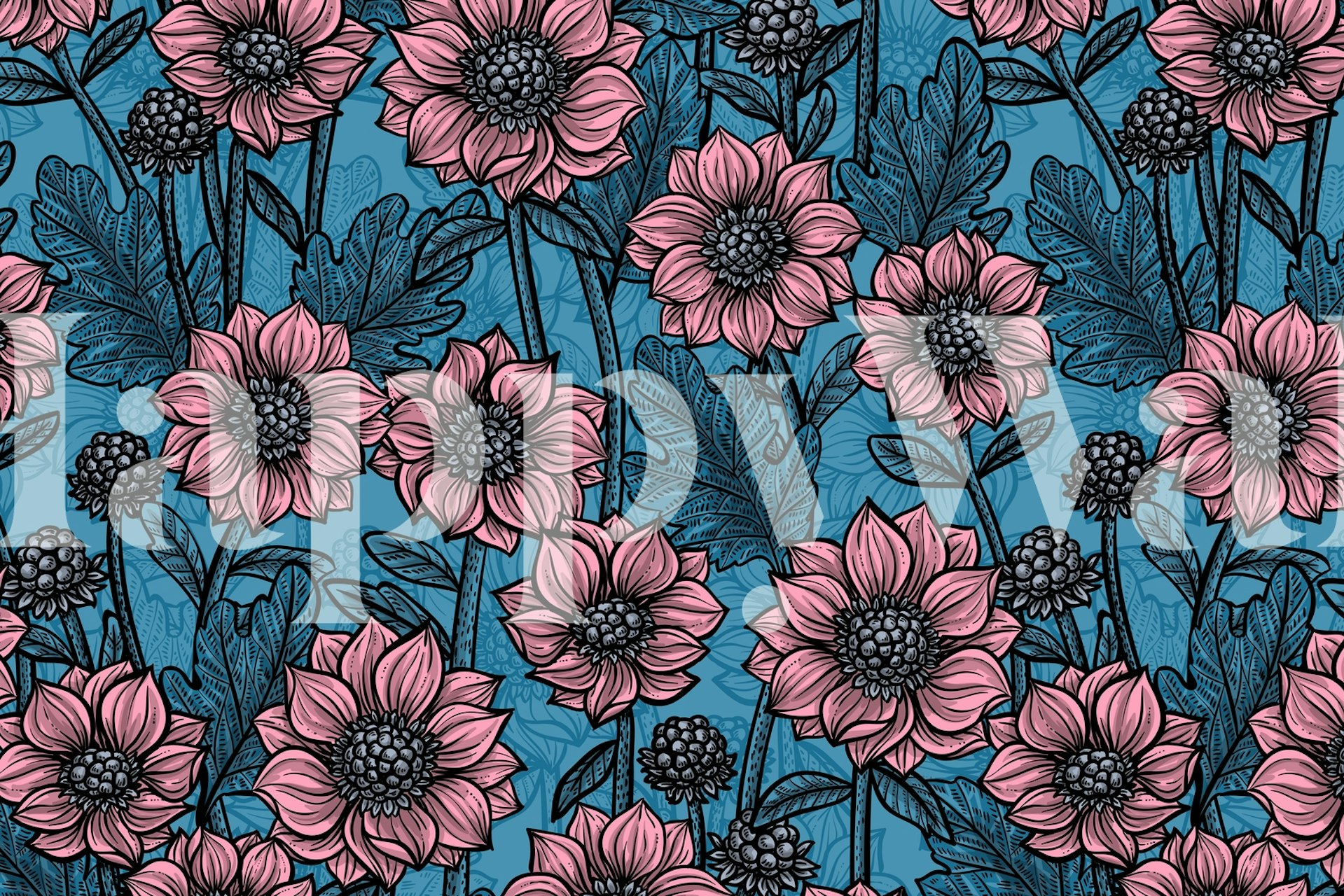 Design tapety kwiatowej Pink Mums w pokoju