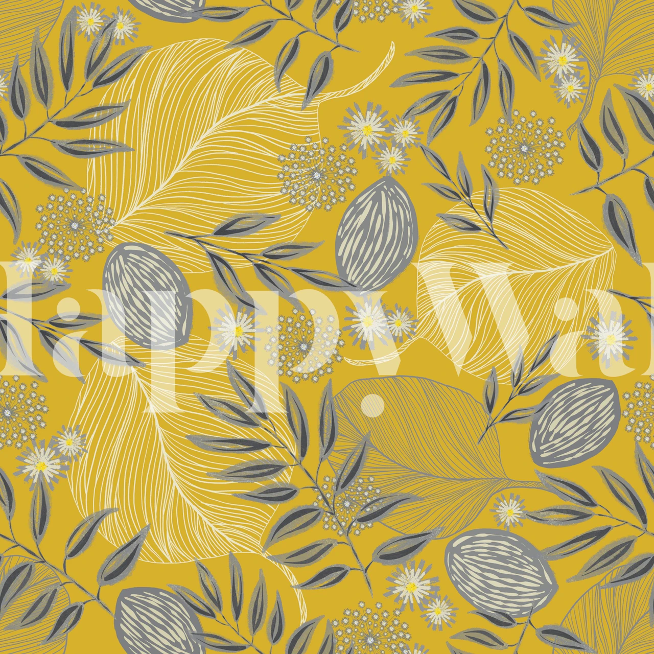 Woodland leaves behang in een moderne kamer