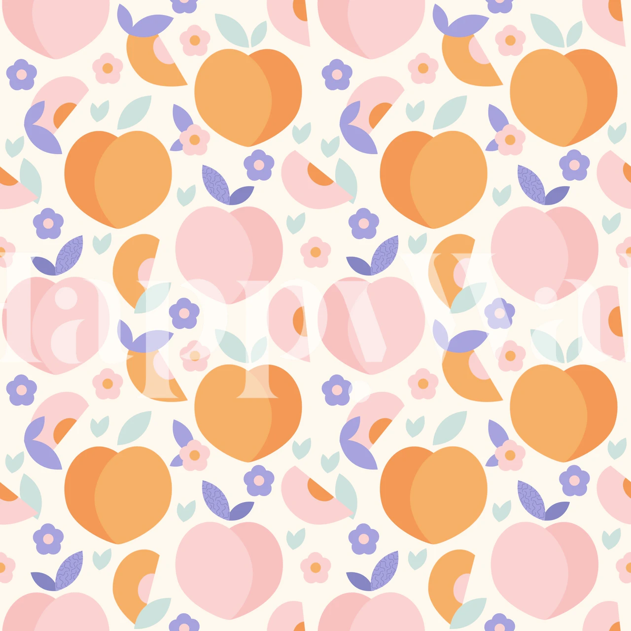 Peach and purple floral pattern wallpaper with leaves