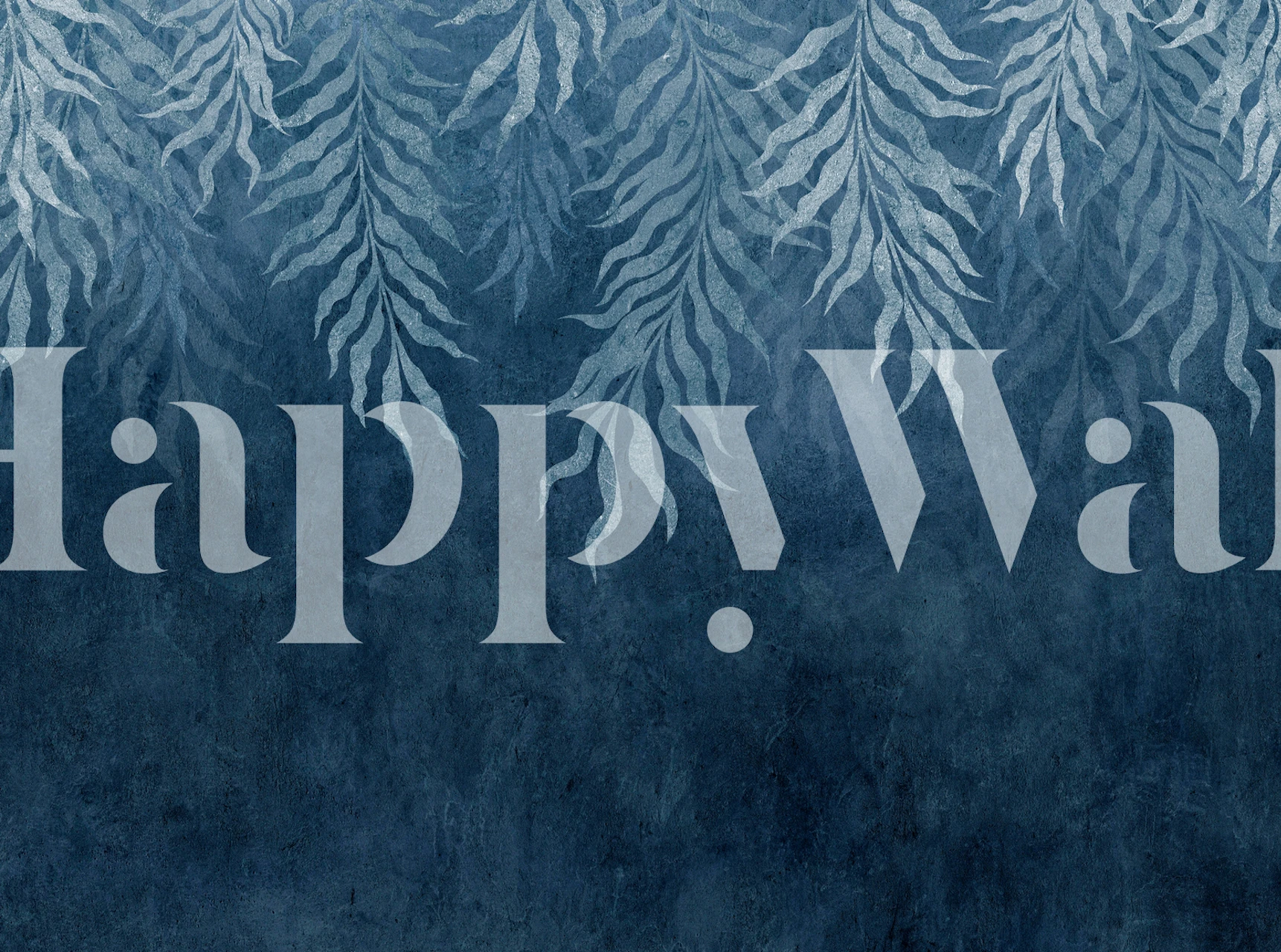 Navy blue tropical leaves pattern with soft white accents wallpaper