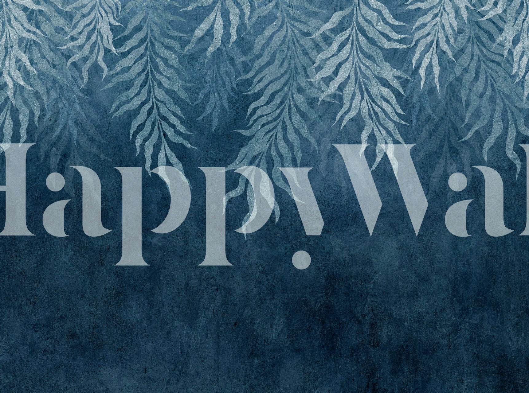 Navy blue tropical leaves pattern with soft white accents wallpaper