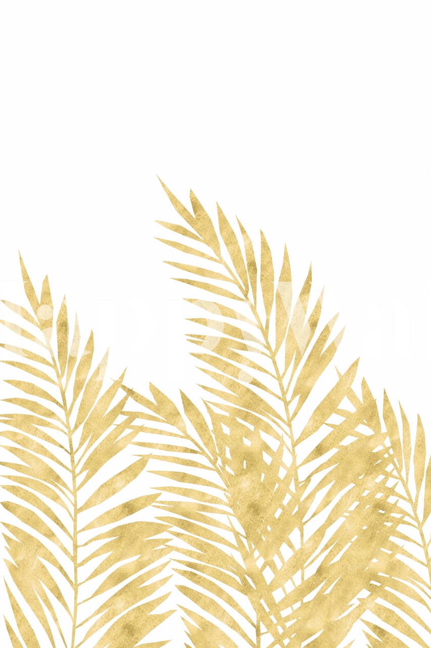 Golden palm leaf wallpaper on white background