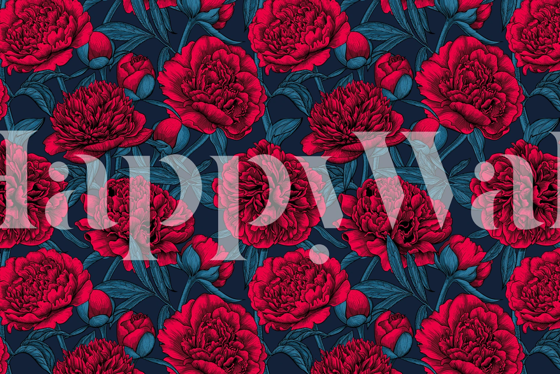 Red peony wallpaper design in a room