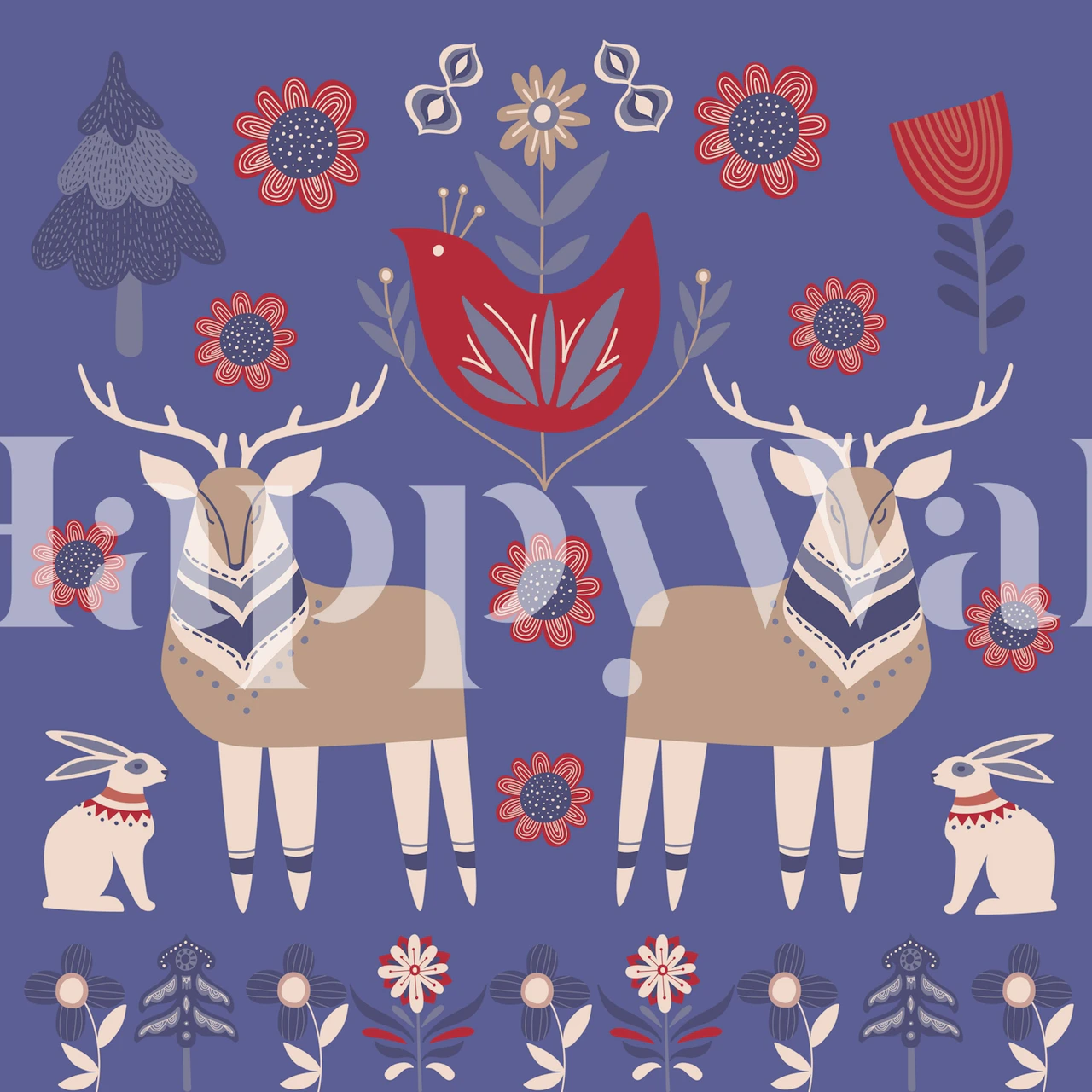 Scandinavian Winter Pattern Tapete in einem Raum