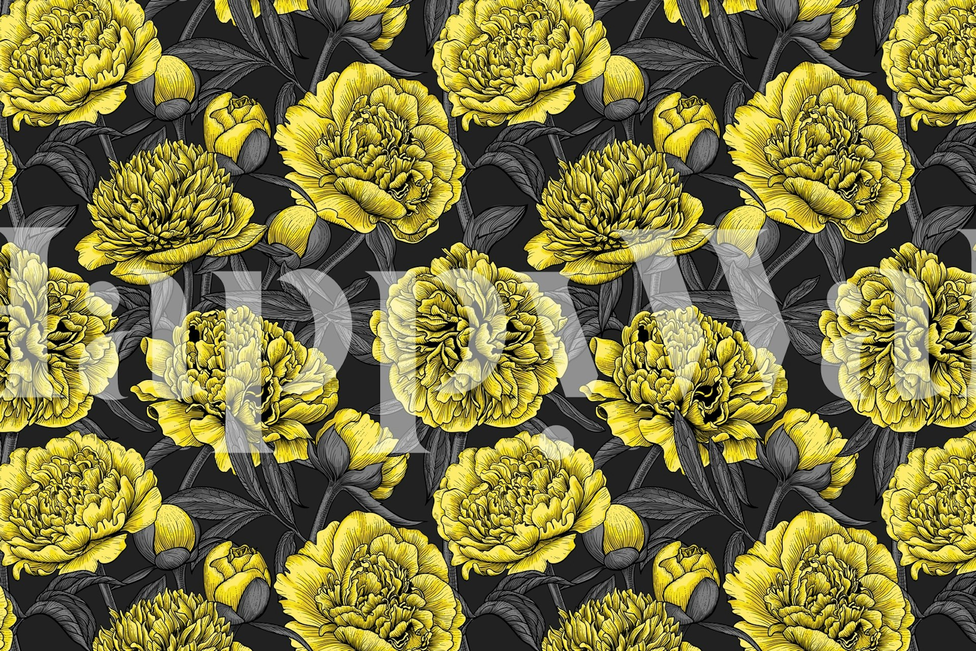Yellow peony garden wallpaper design