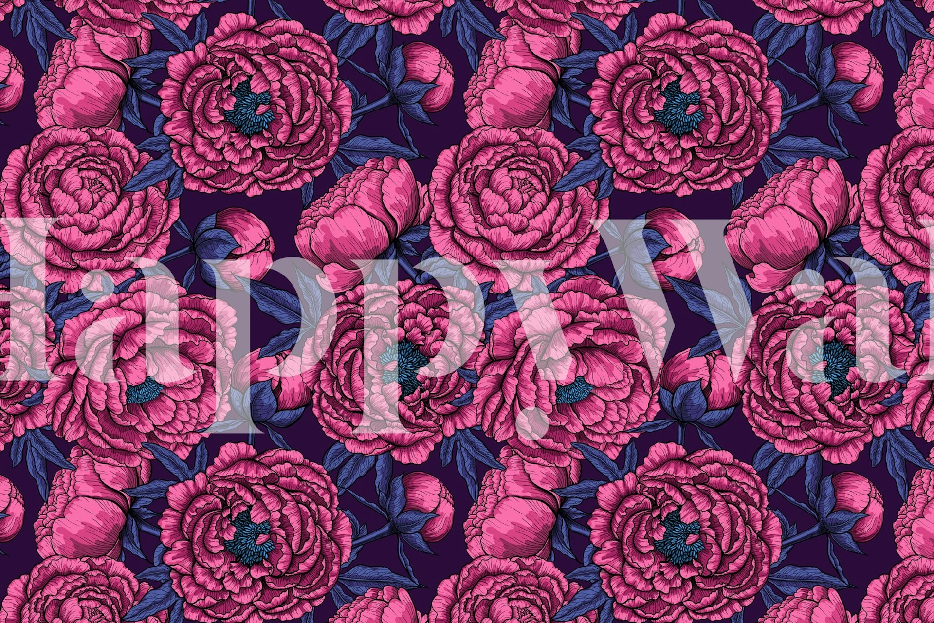 Pink peony bouquet wallpaper in a room