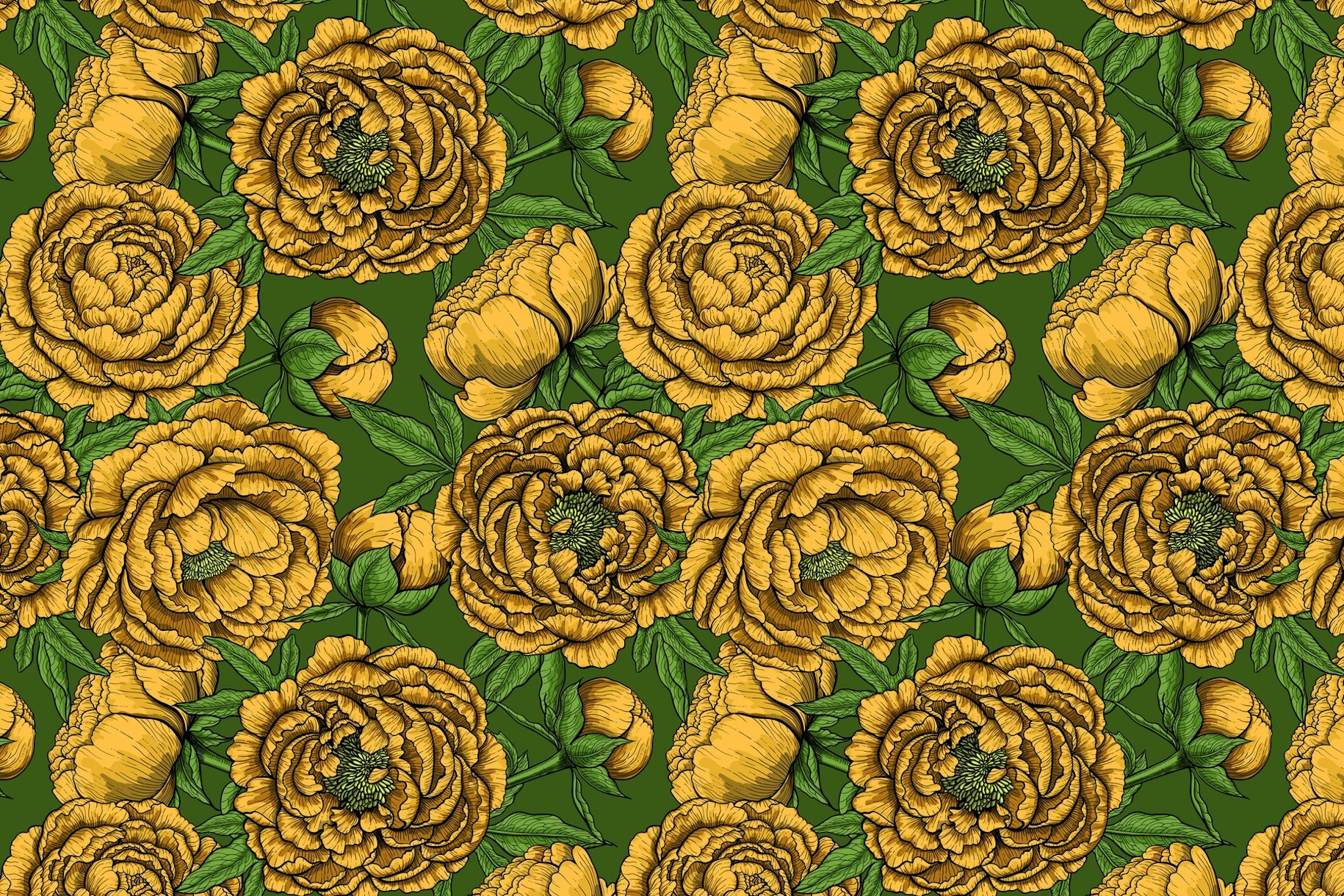Yellow Peony Bouquet Wallpaper | Buy Beautiful Floral Wallpaper Online