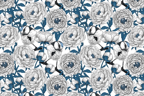 Peony flowers and birds 2