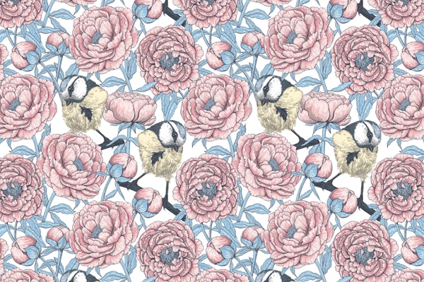 Peony flowers and birds 4