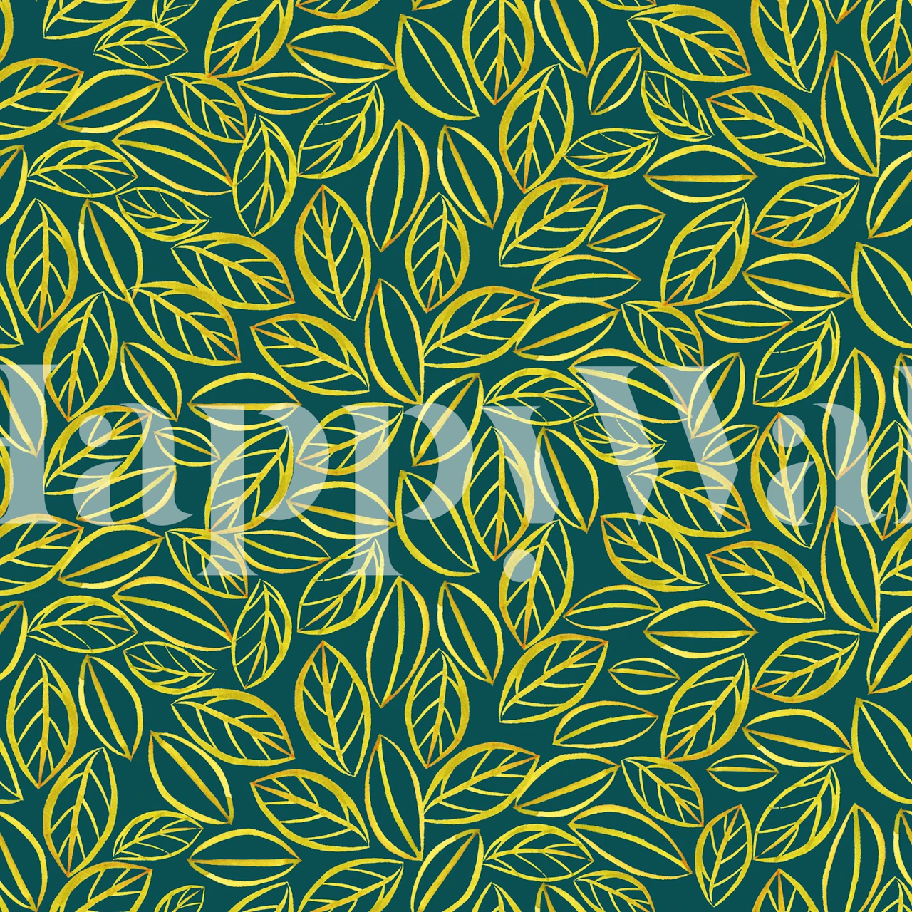 Gold leaf pattern on a green background wallpaper