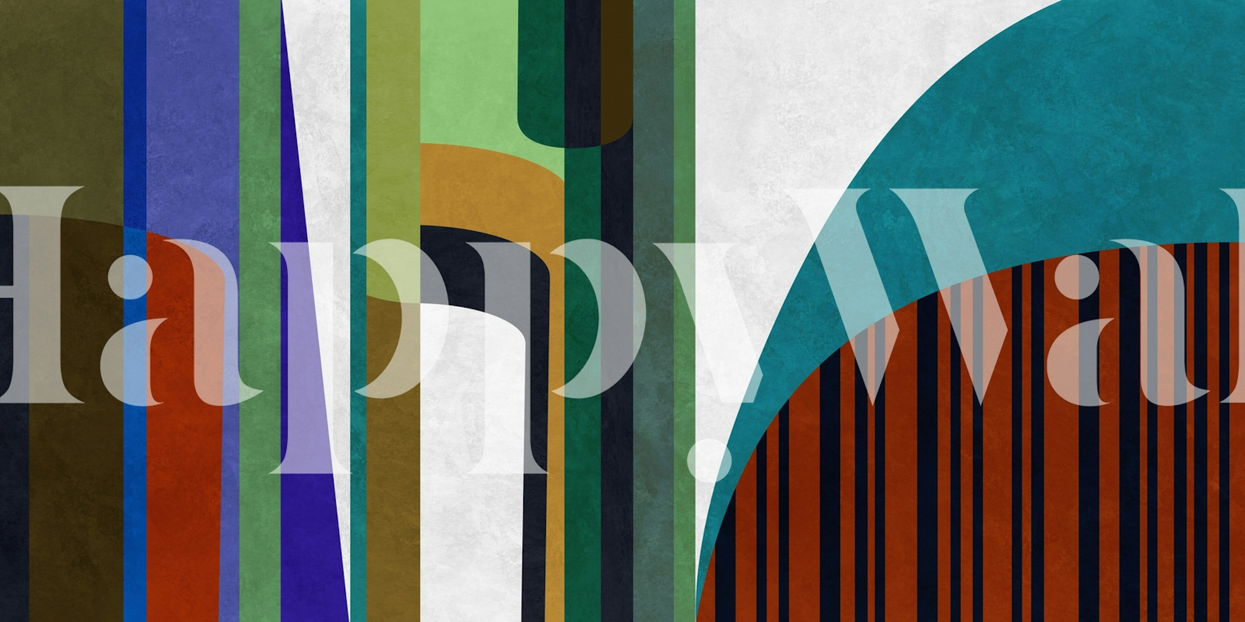 Abstract geometric wall mural with vibrant shapes and lines in earthy and jewel tones