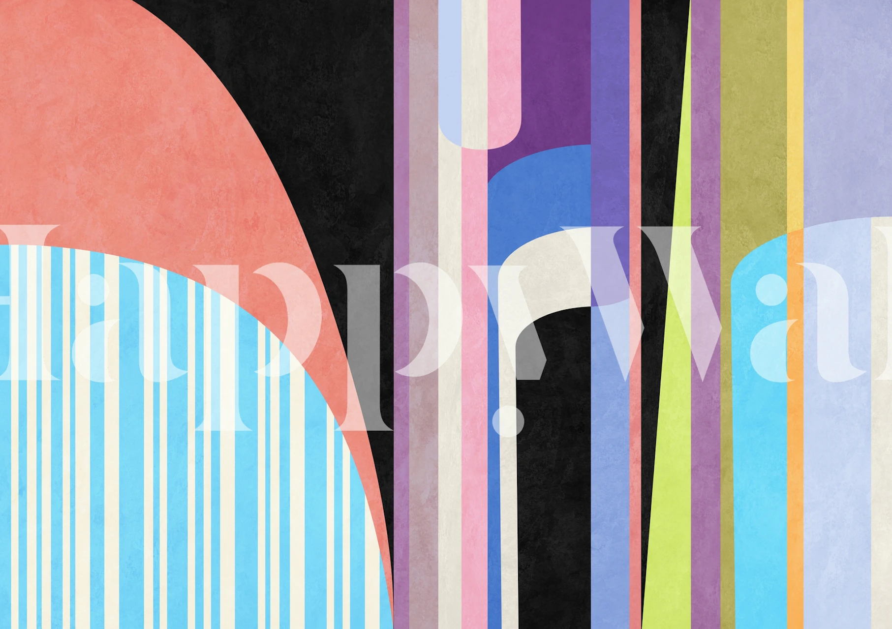 Colorful geometric shapes in pink, blue, green, and black wallpaper