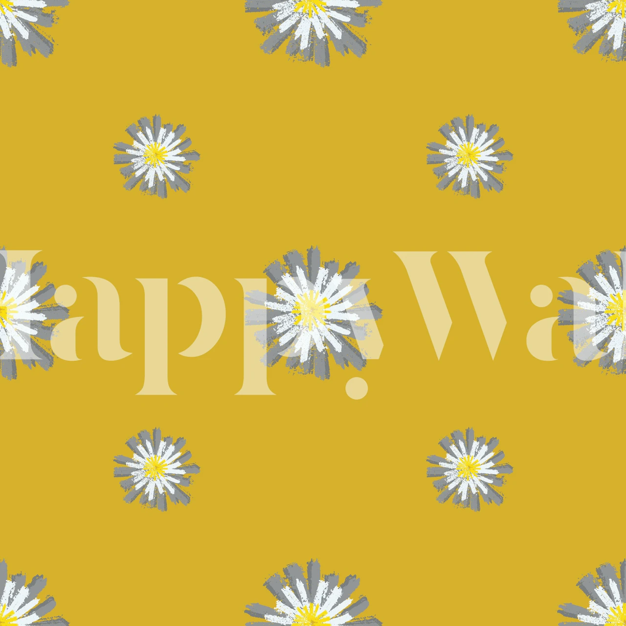 Białe stokrotki z żółtymi środkami na musztardowym tle fototapety