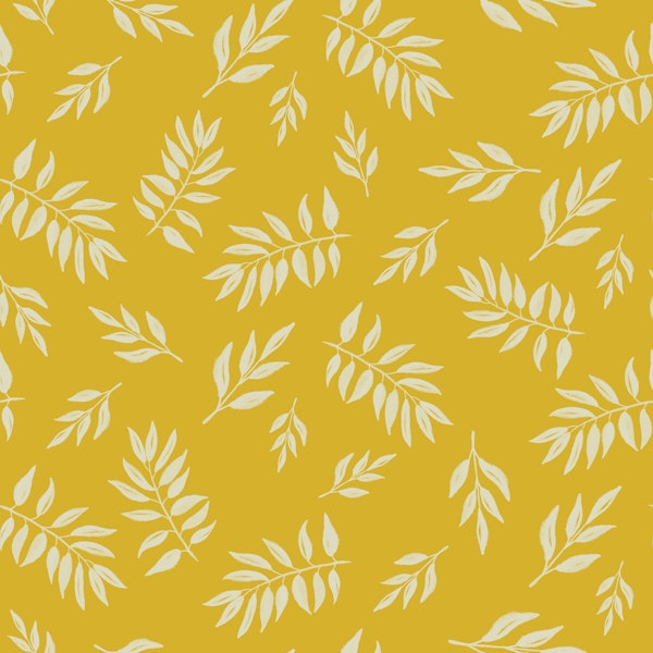 Cream leaves on mustard yellow