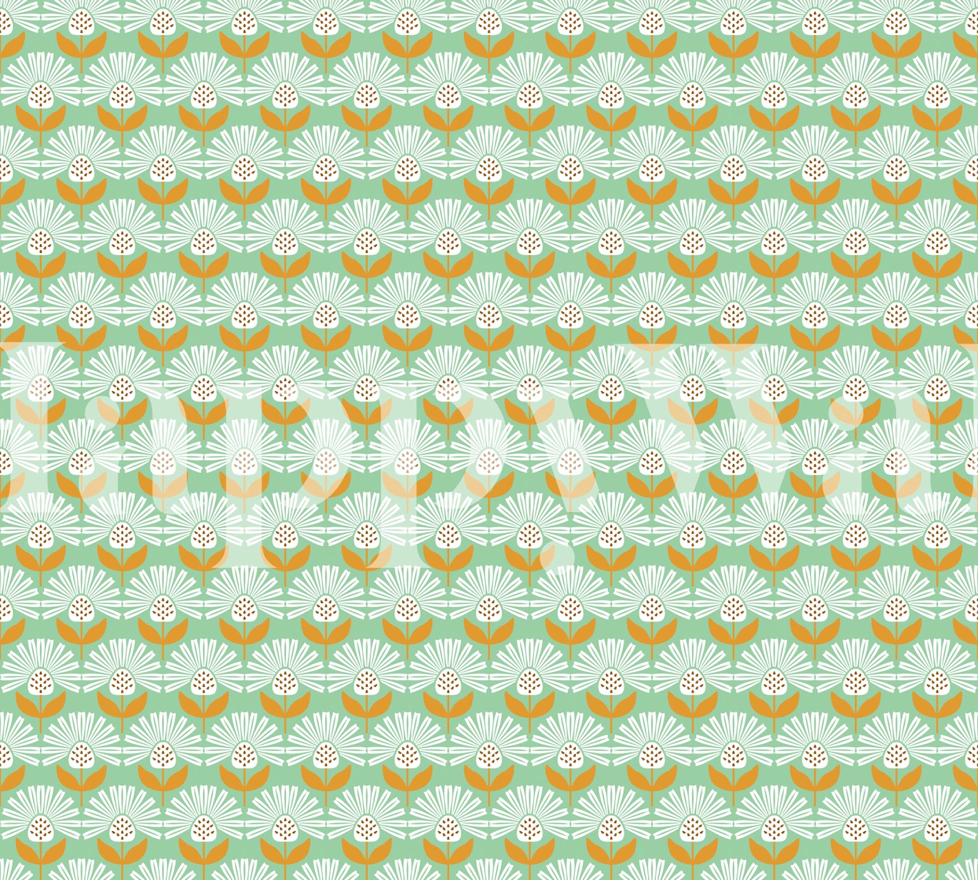 Teal and orange floral pattern vintage wallpaper