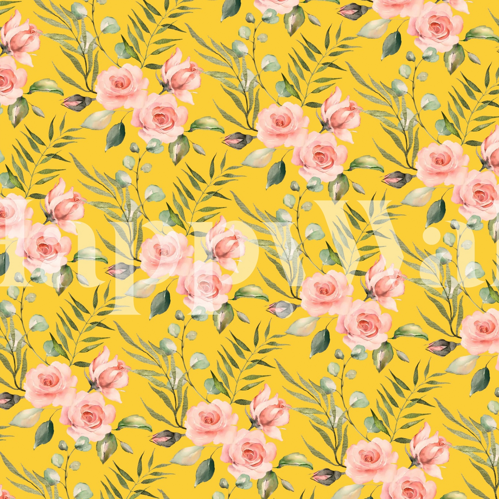 Beautiful Roses on Yellow Wallpaper | Happywall