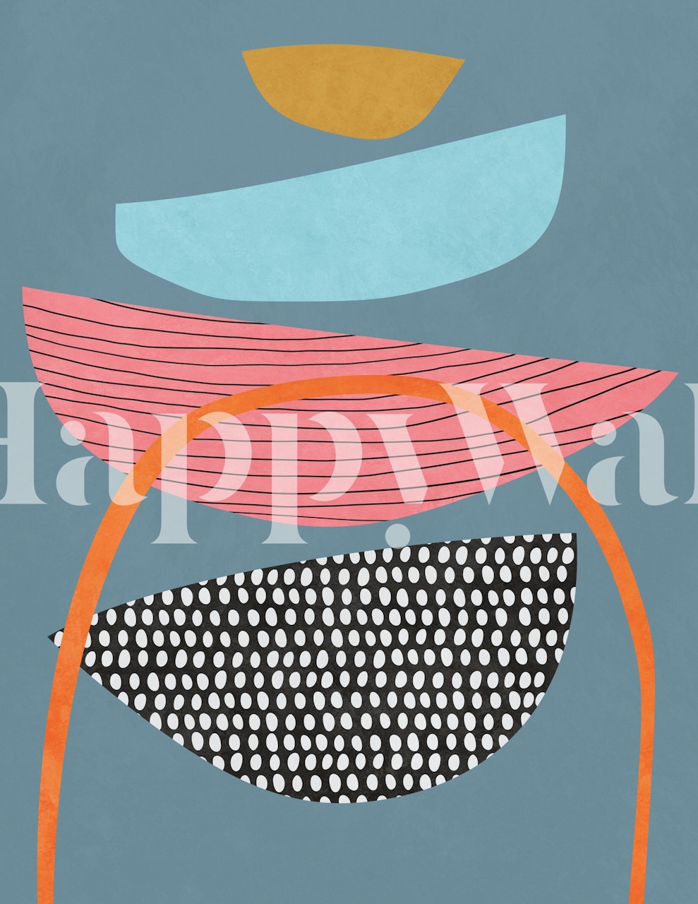 Colorful abstract geometric wallpaper featuring bowls and shapes in pink, blue, and black.