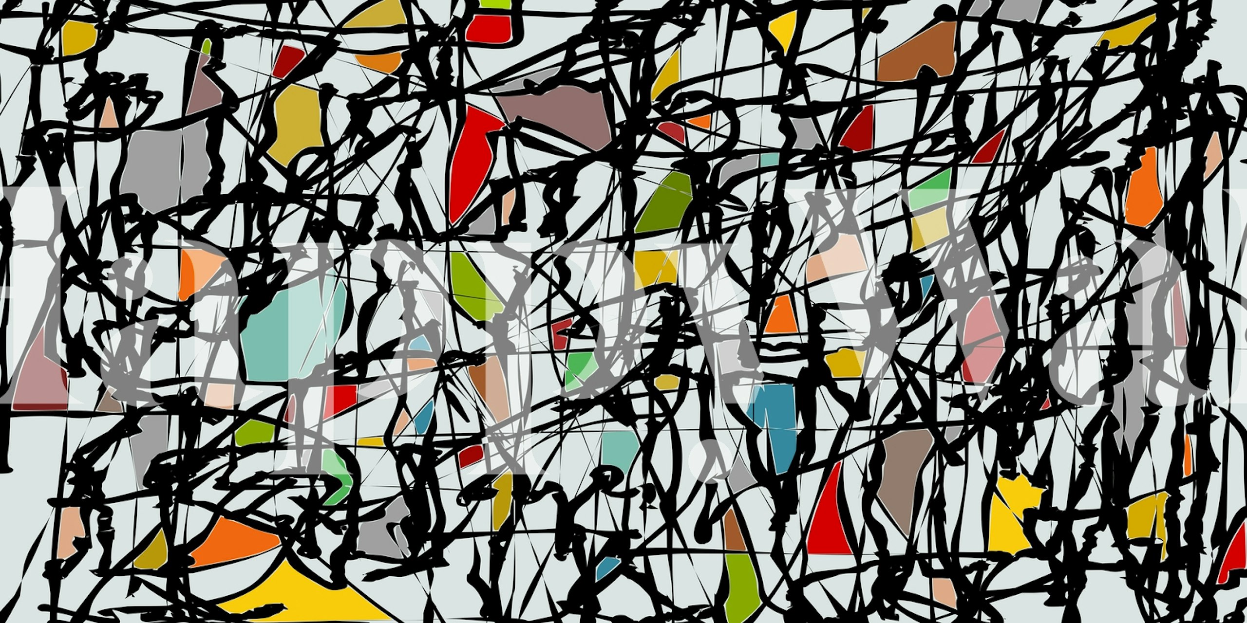 Papel tapiz Abstract Pollock Wink 21 con salpicaduras de color dinámicas y líneas negras