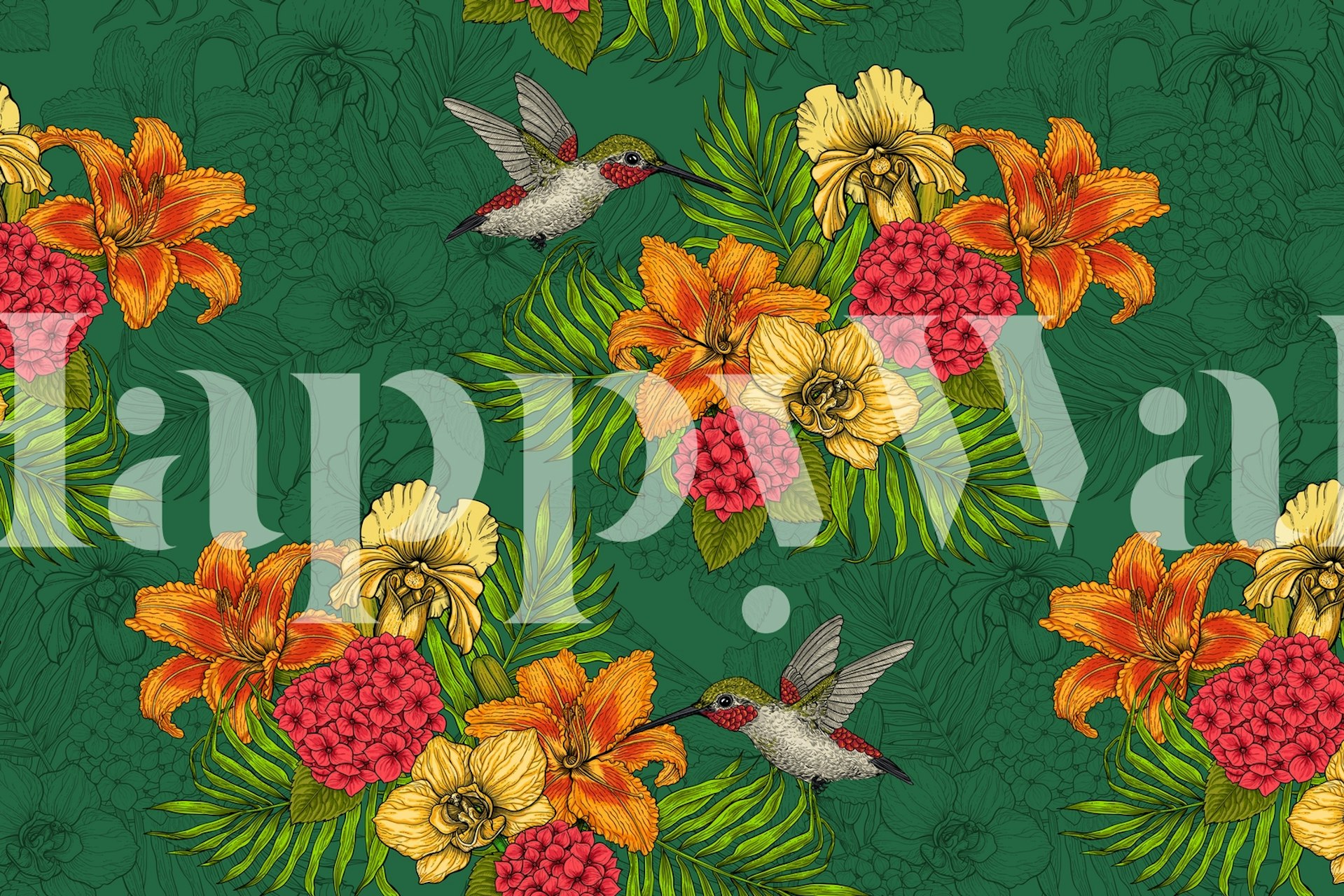 Tropical bouquet wallpaper in a room