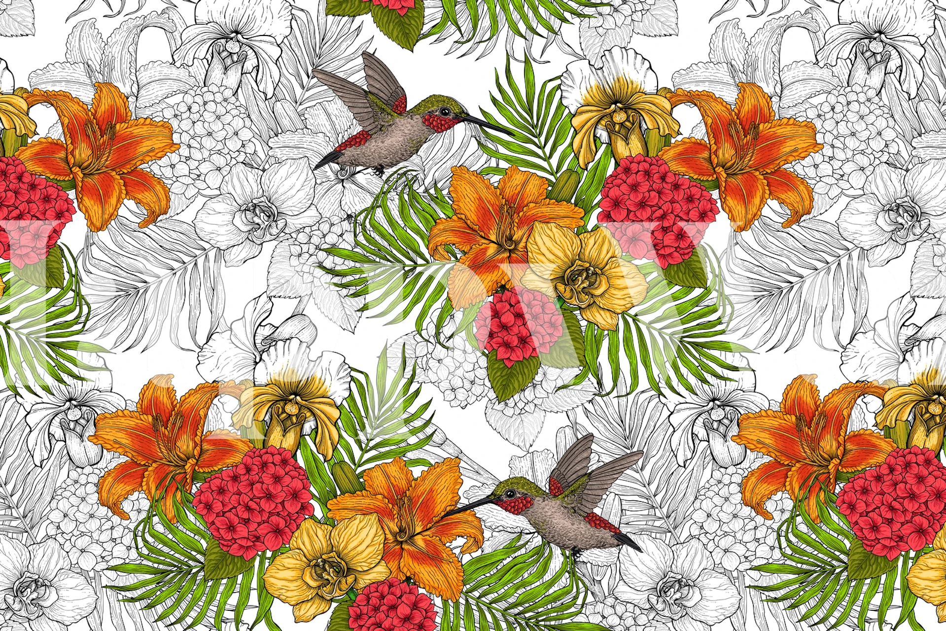 Tropical bouquet 2 tapet i et rom