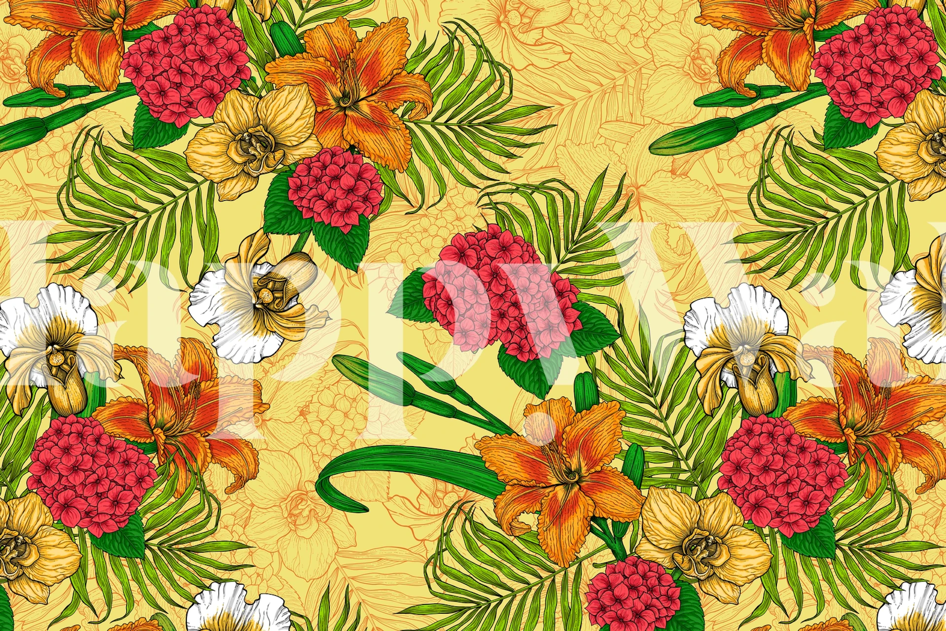Tropical bouquet 6 wallpaper design in a room