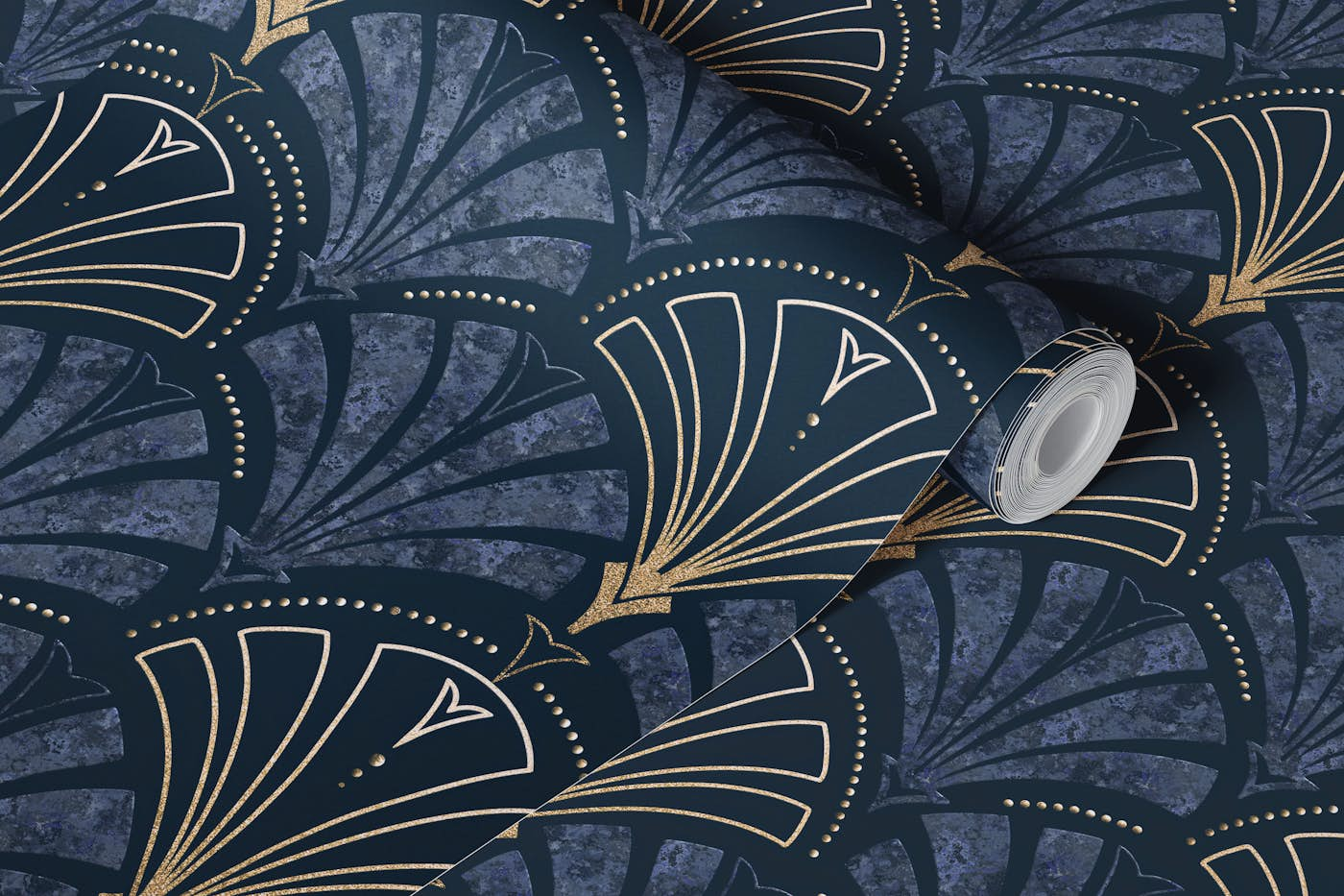 Gold Navy Art Deco wallpaper roll