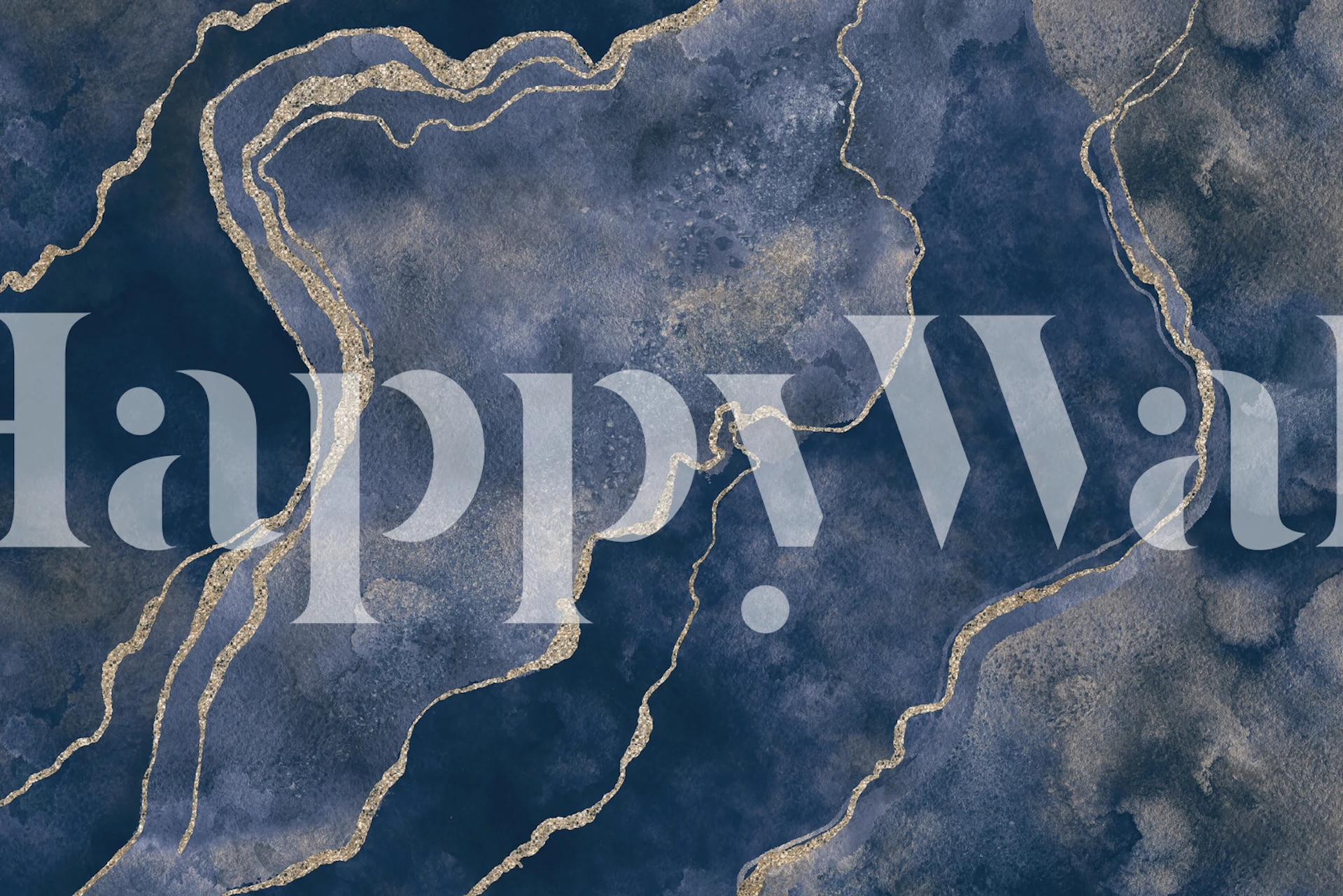 Navy and gold marble patterned wallpaper with fluid designs