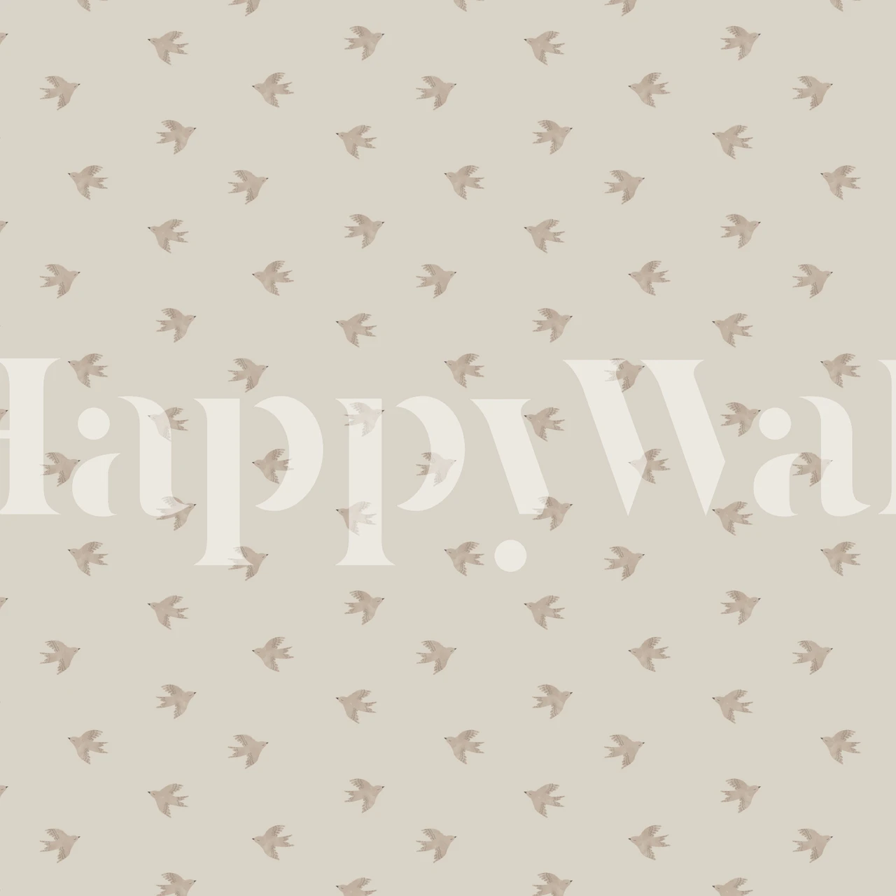 Cream wallpaper with tiny bird silhouettes in soft hues.
