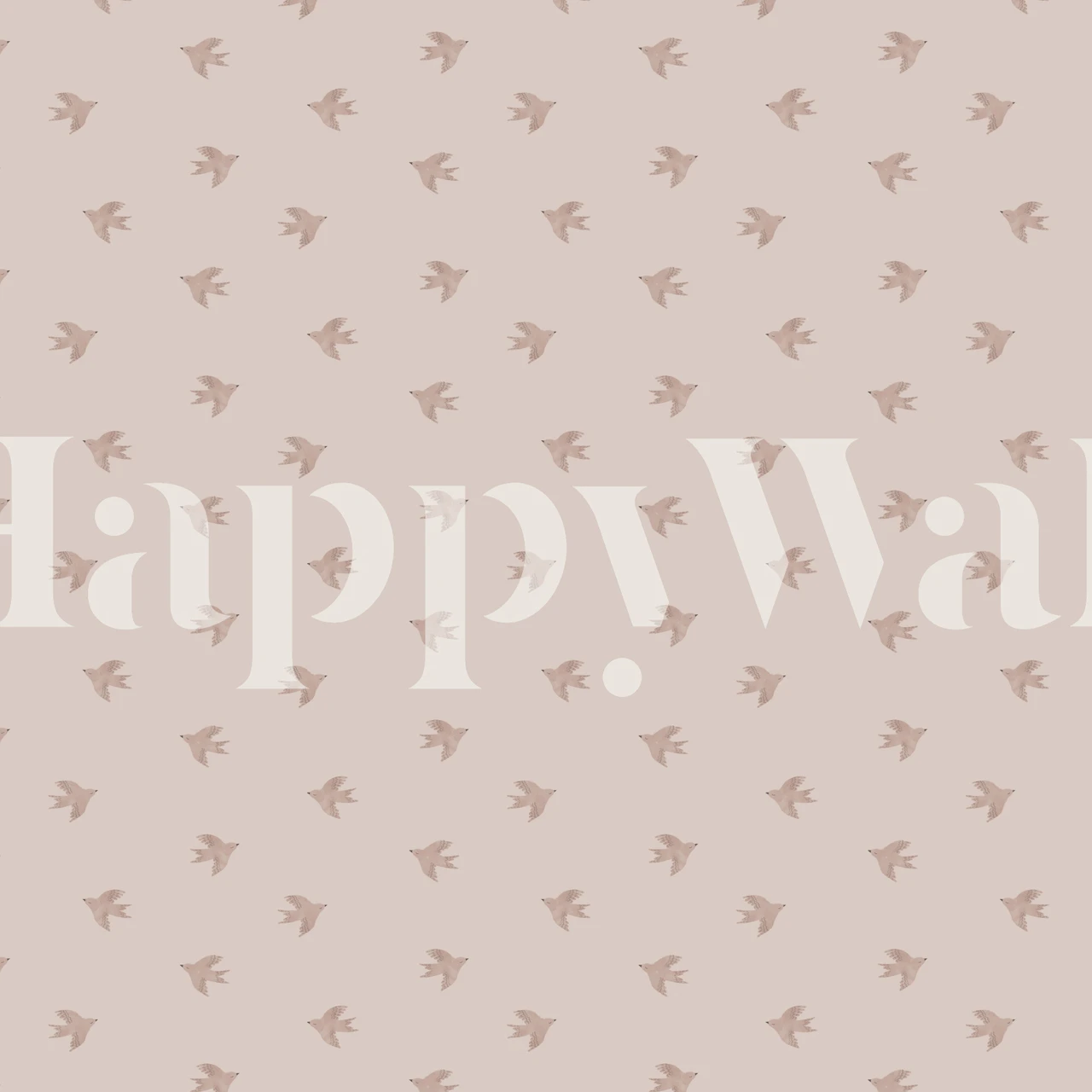 Shell pink wallpaper with small bird patterns in delicate shades.