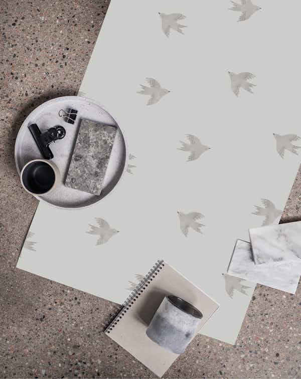 Dreamy Birds Cloudy Gray wallpaper roll