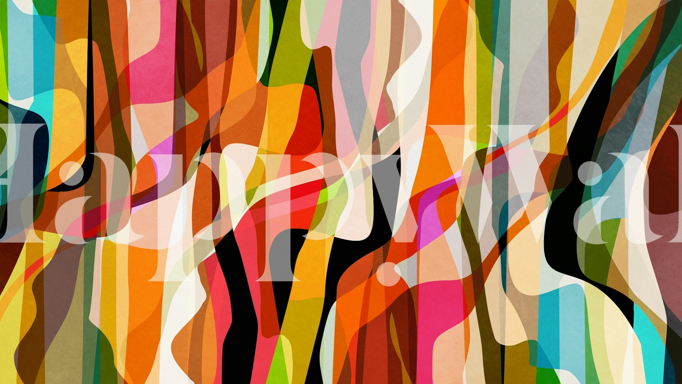 Colorful abstract swirl patterns in orange, brown, teal and red wallpaper
