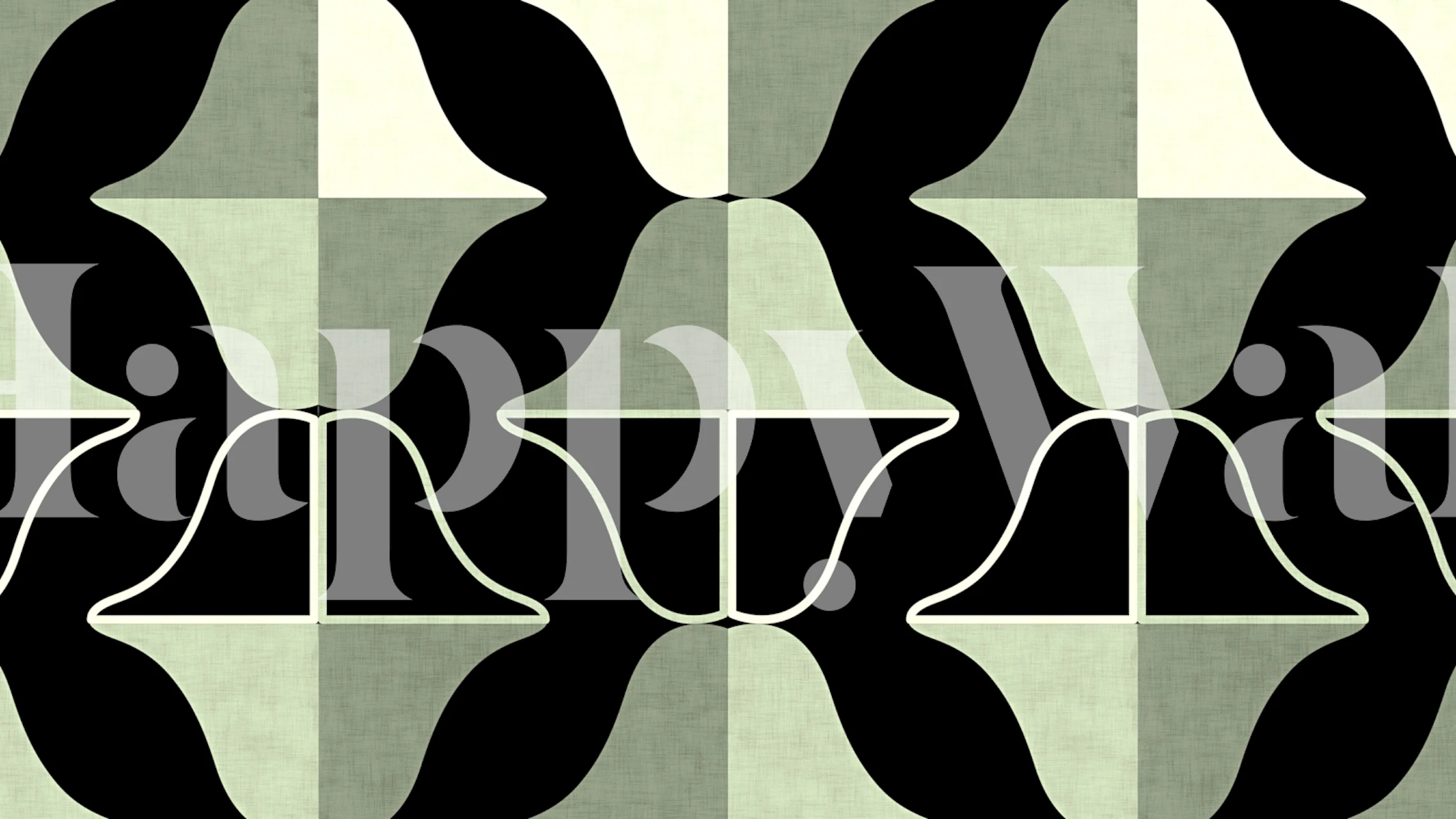 Geometric shapes in black and cream colors Mid Century wallpaper