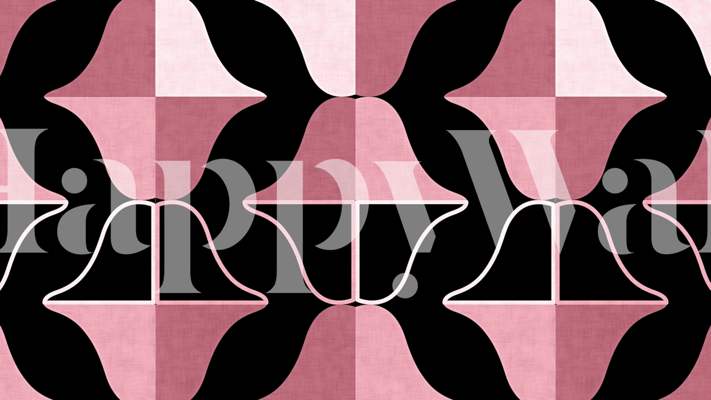 Geometric patterns in pink, black, and white wallpaper