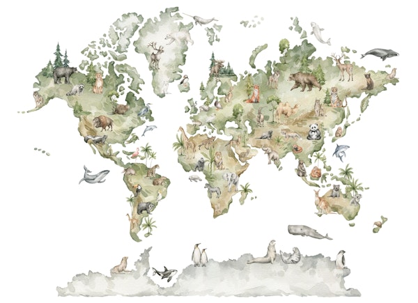 Watercolor animal world map