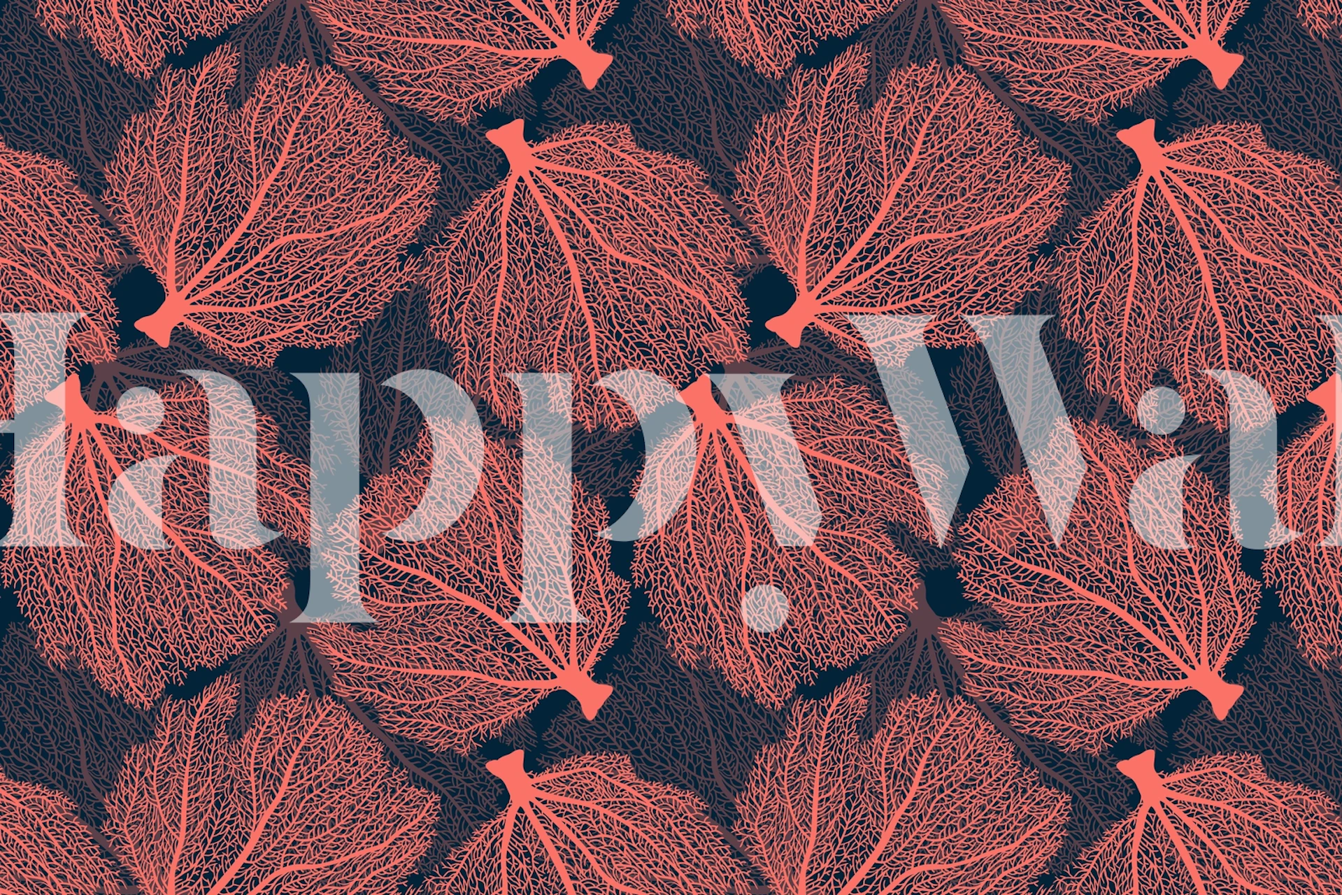 Viuhkakorallikuvio tummalla taustalla olevalla seinämaalauksella