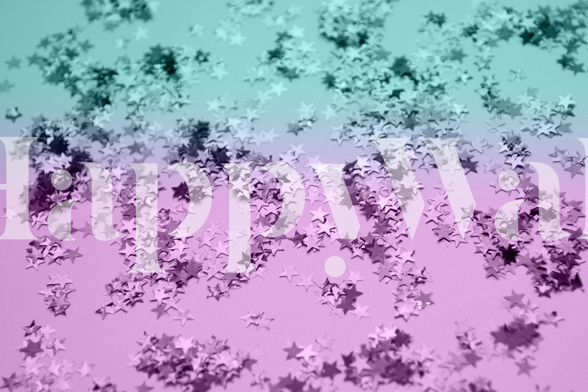 Carta da parati murale sfumata a tema sirena con stelle scintillanti in tonalità verde acqua e rosa