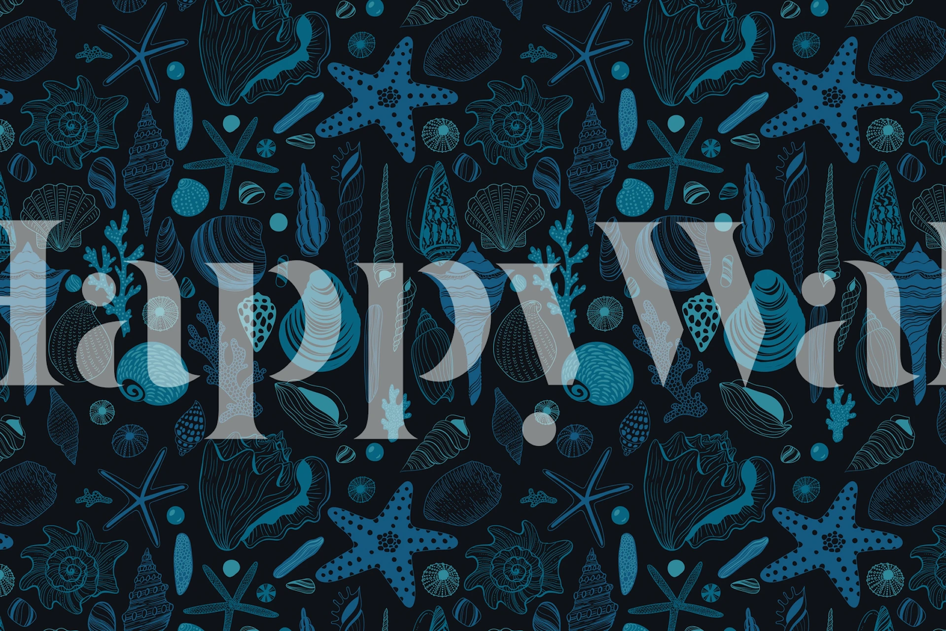 Nautical patterns with seashells and coral in blue tones wallpaper