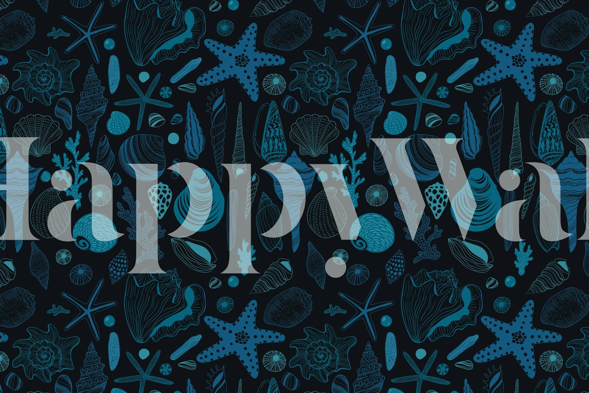 Nautical patterns with seashells and coral in blue tones wallpaper