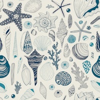 Sea shells in blue and off white ταπετσαρία