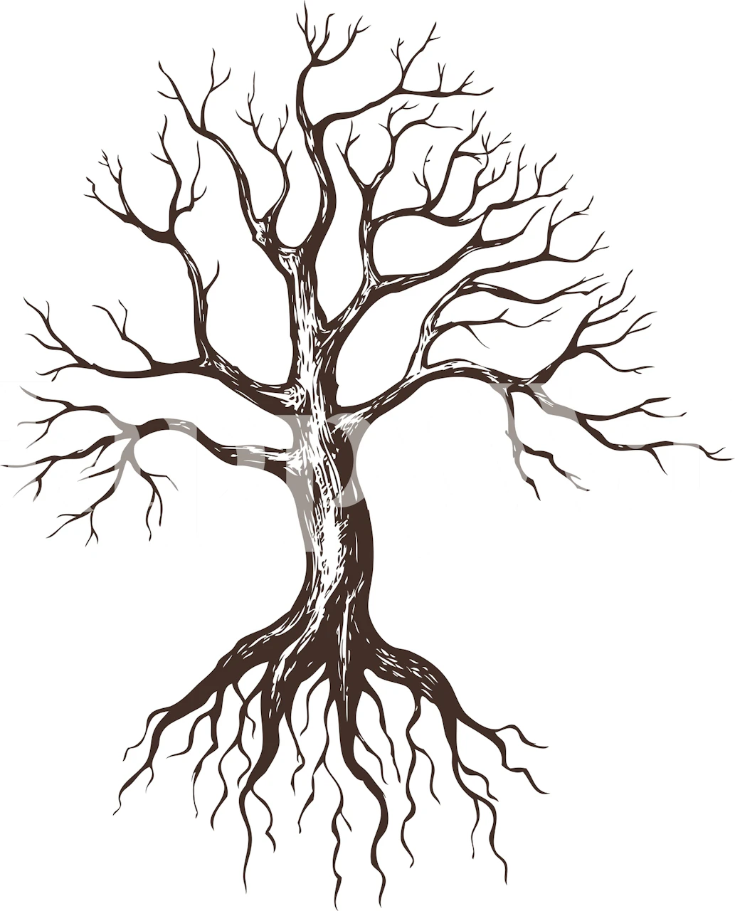 Brown bare tree with intricate branches and roots wallpaper