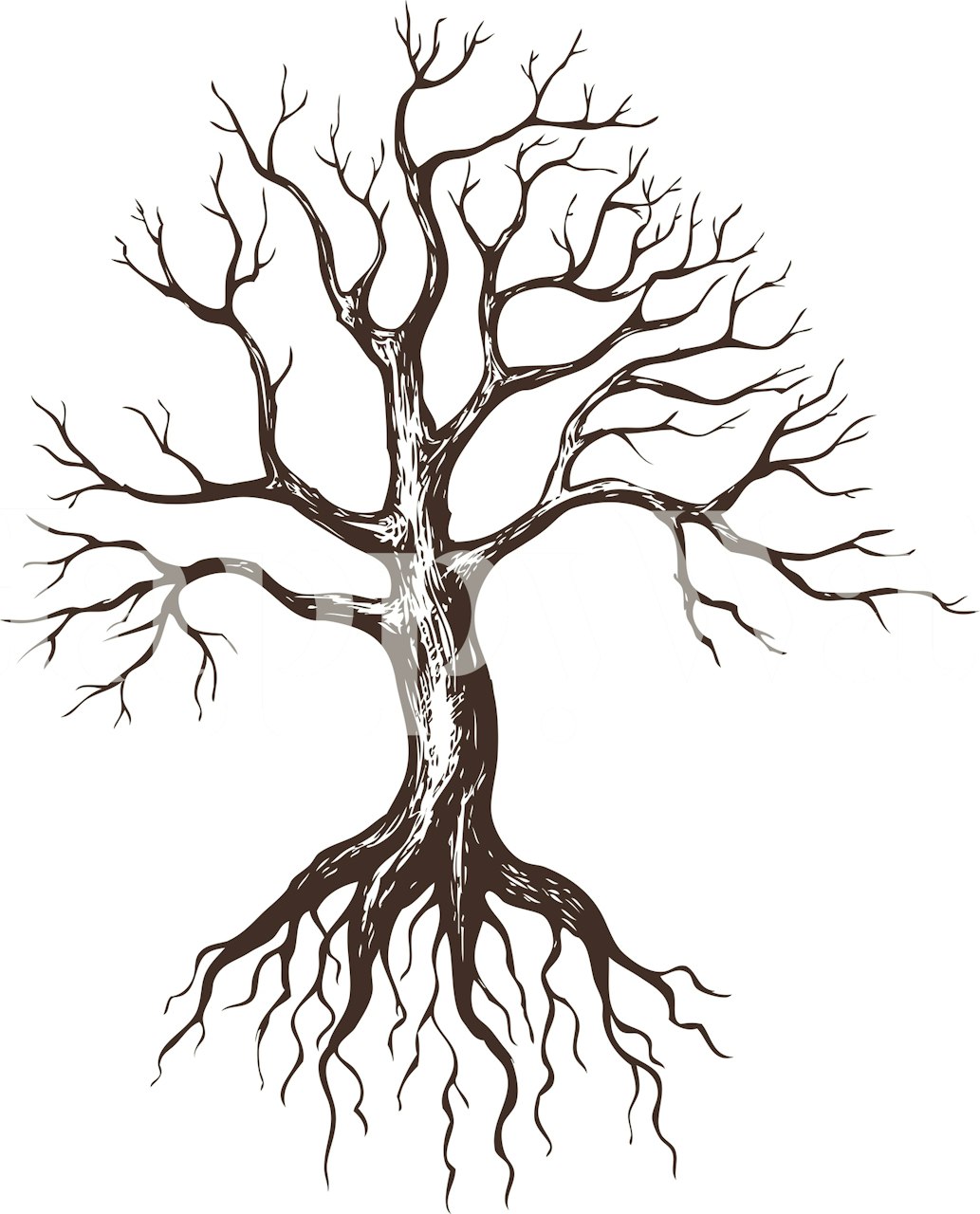 Brown bare tree with intricate branches and roots wallpaper
