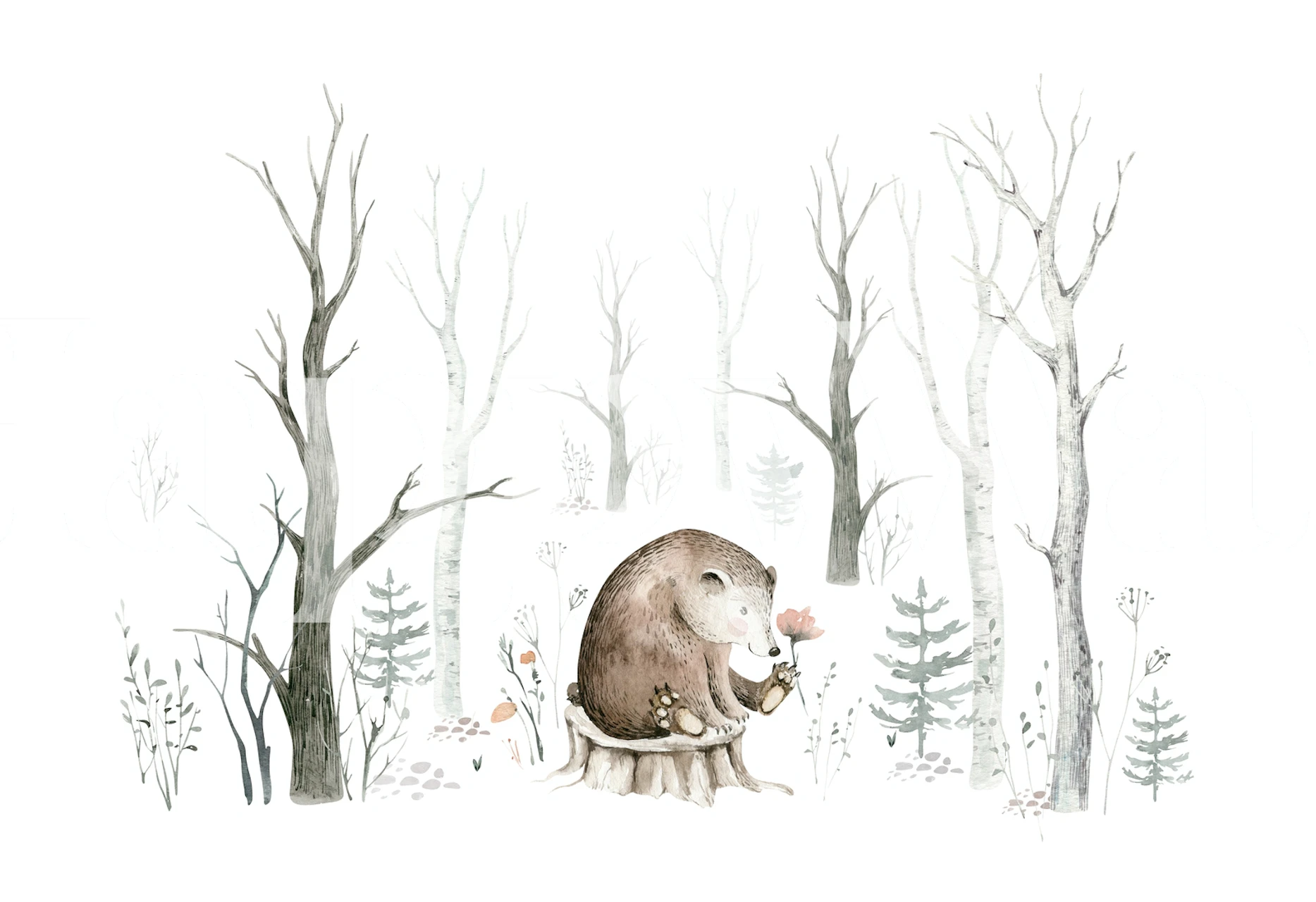 Baby bear in forest behangontwerp