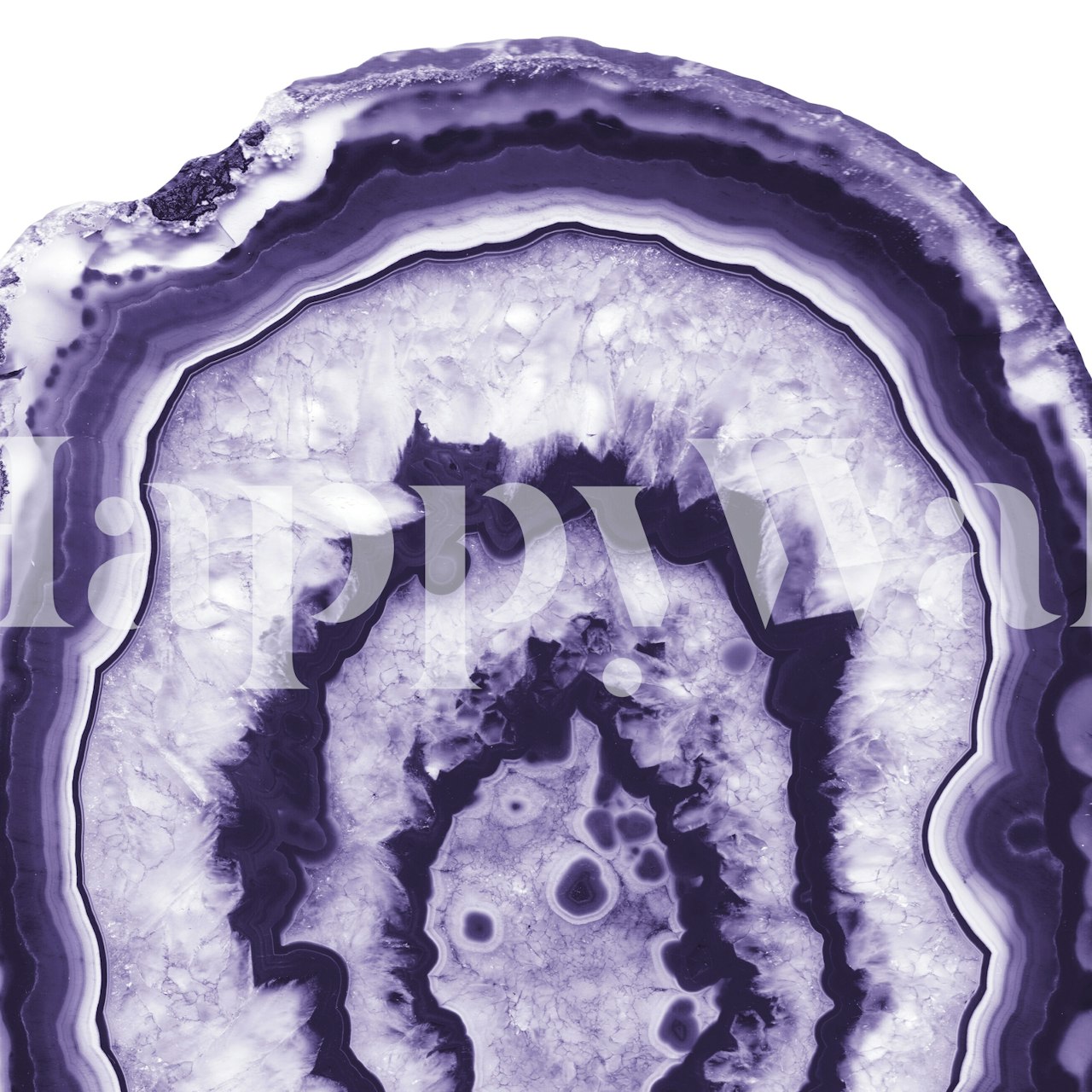 Purple agate stone cross-section wallpaper with white edges