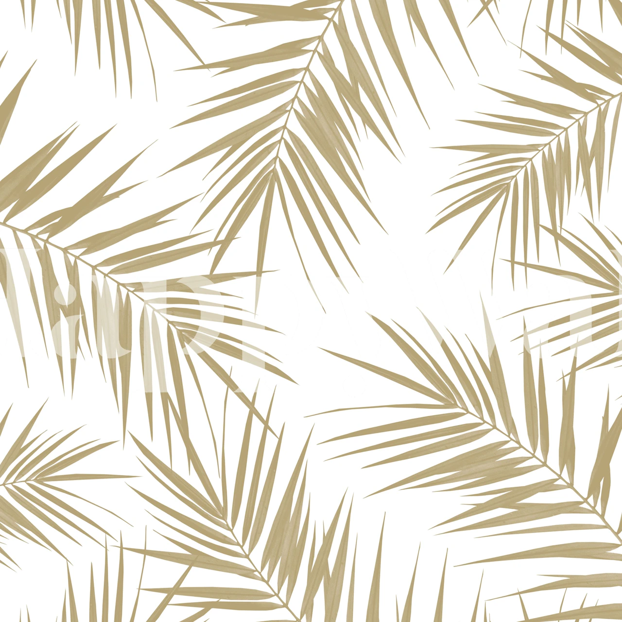 Tropical palm leaves design in beige on white wallpaper