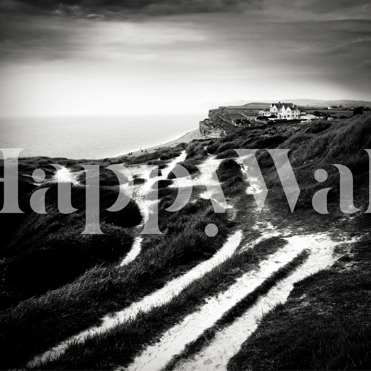 Coastal path wallpaper in a living room setting