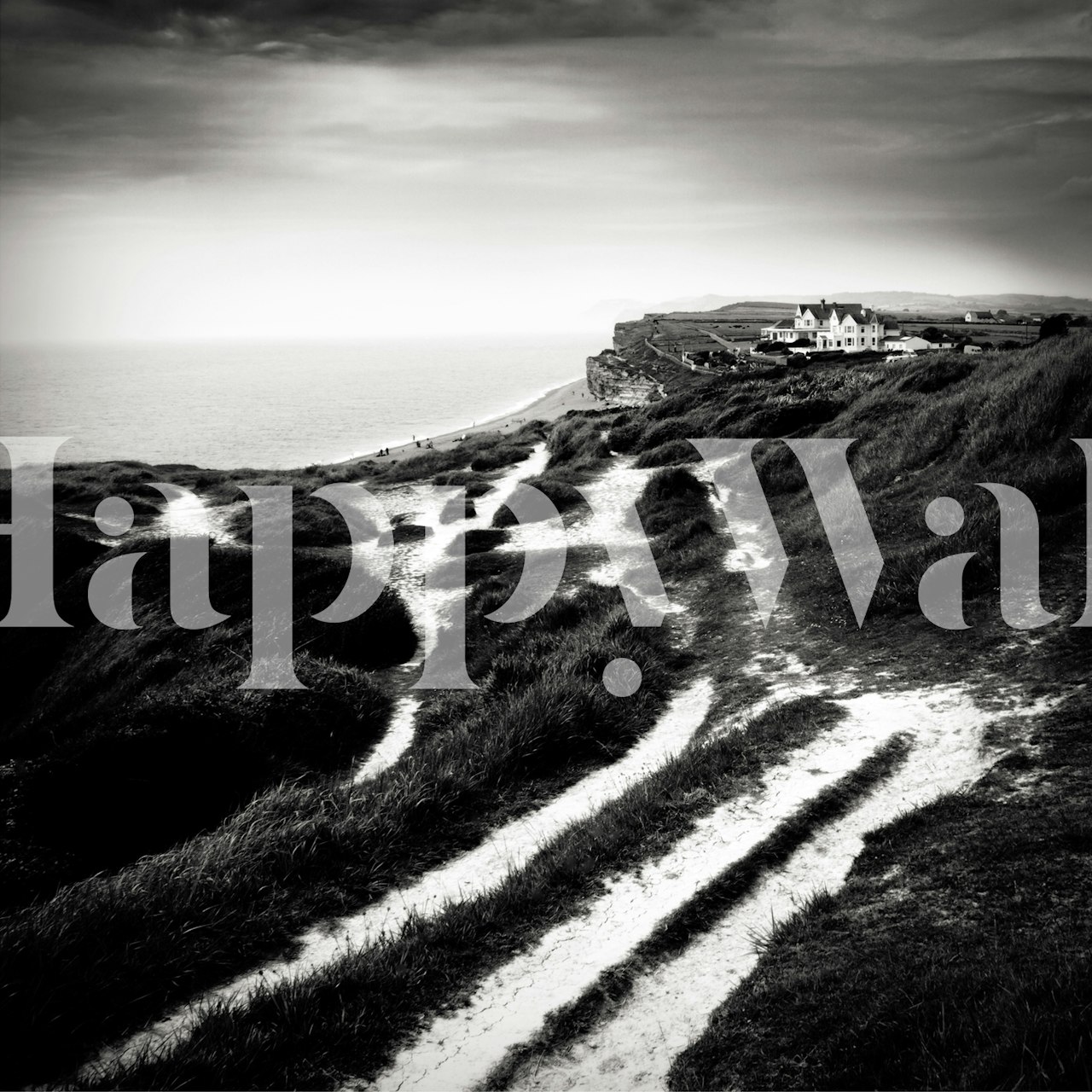 Coastal path wallpaper in a living room setting