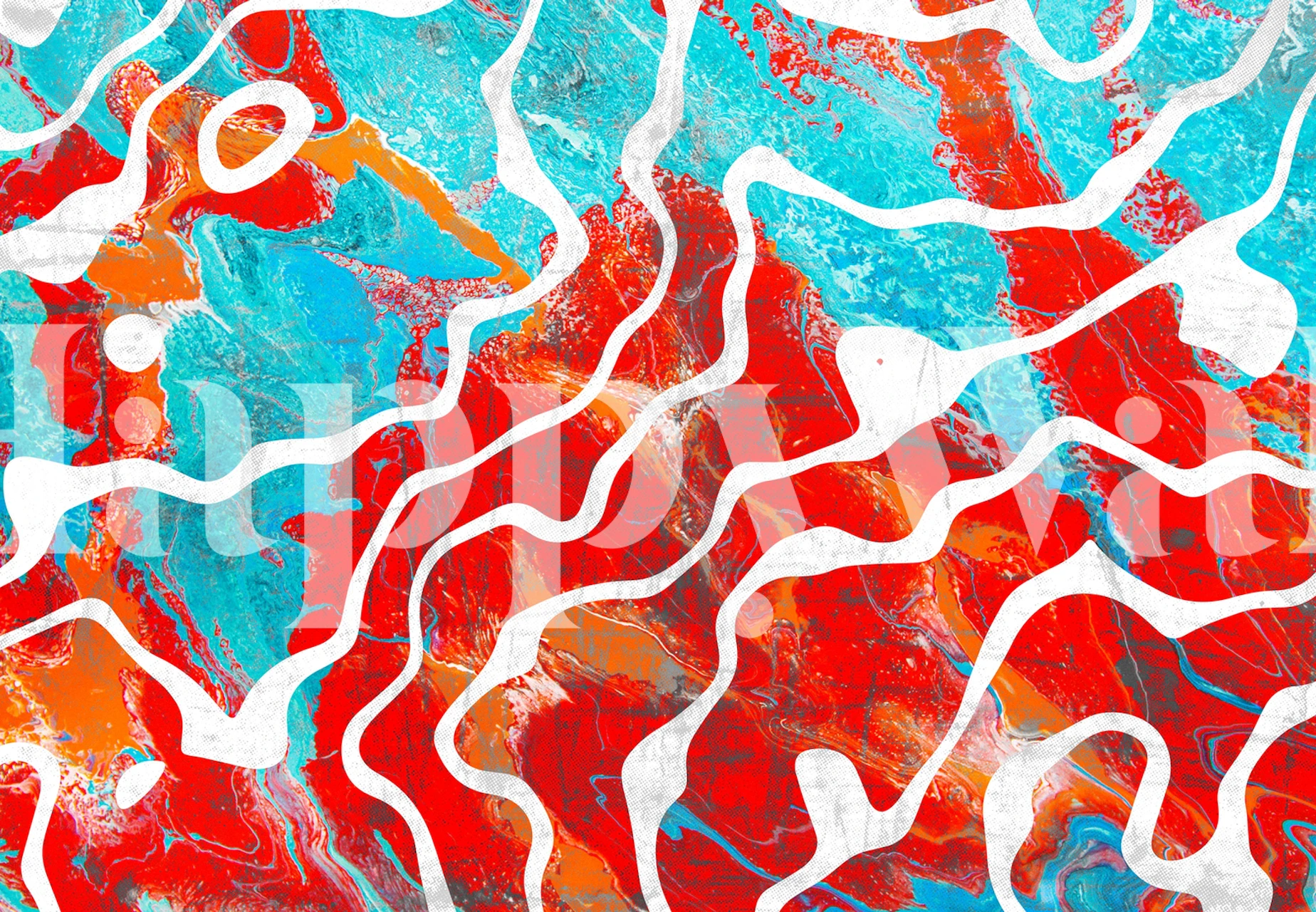 Colorful abstract waves pattern in red, blue, and white wallpaper